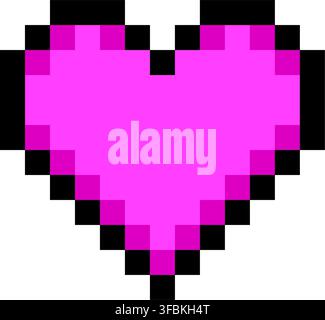 Vollherz-Lebensgesundheits-Punktstatus-Symbol im Pixel-Art-Stil, Spieldesign in rosa Farbe. Magenta gepixelte Herzform als vollständiger Lebensanzeiger, Spiel-Benutzeroberflächenelement Stock Vektor