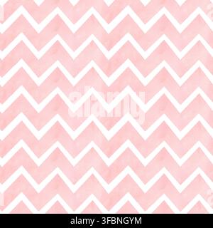Weiches Aquarell-Muster mit nahtlosem Zickzack in Pastellrosa. Handgezeichneter Chevron-Hintergrund für Stoff, Tapete, Textildesign. Stockfoto