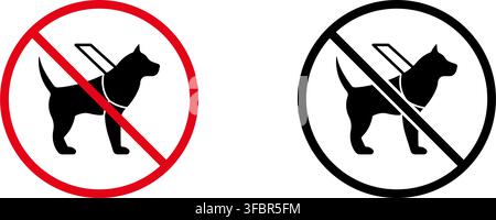 Kein Führhund-Verbotsschild-Symbolset. Verbotenes Führhund-Warn- und Beschränkungssymbol-Sammlung. Stopp- und Verbotsbescheinigung. Isoliertes Vektor Stock Vektor