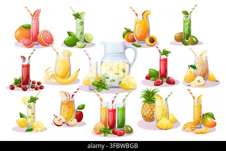 Vektor-Fruchtsaft- und Erfrischungsgetränke-Set Stock Vektor