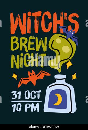 Magischer Hexentrank-Flaschen-Skizzen-Vektor-Flyer für Halloween-Party-Nacht Stock Vektor