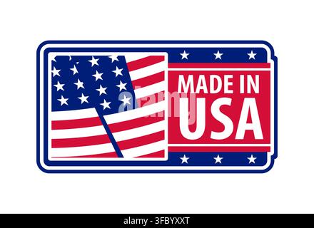 In den USA gefertigtes rechteckiges Abzeichen mit amerikanischer Flagge Stock Vektor