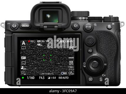 Moderne spiegellose Digitalkamera, Fokussierungsbildschirm isoliert. Sucherkamera gefiltert. DSLR-Spiegellose Kamera, REC-Overlay. Recorder-Cam-Anzeige f Stock Vektor