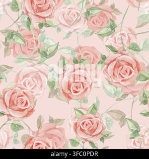 Zarte Rosen. Hand gezeichnet Aquarell Blumen nahtlose Muster Stockfoto