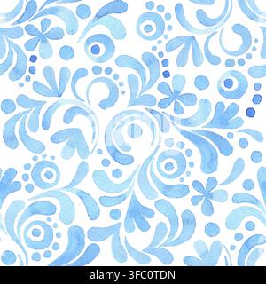 Abstraktes blaues Blumen-Aquarellmuster. Nahtloser Hintergrund 1 Stockfoto
