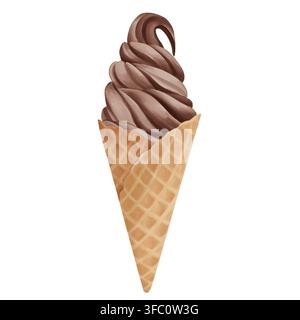 Schokoladen-Eiscreme-Kegel isoliert auf weiss Stockfoto