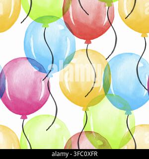 Luftballons. Aquarell nahtloses Muster. Handgemalte Hintergrund Stockfoto