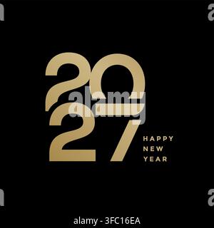 Frohes neues Jahr 2027 elegantes goldenes Typografie-Emblem isoliert auf schwarzem Hintergrund. Vektor-Logo für Glückwunschkarte, Banner, Kalender Stock Vektor