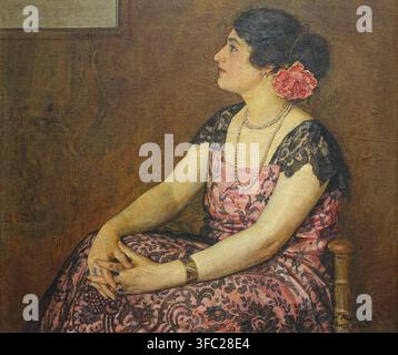 Tunesische Frau mit einer Blume. 1923. Alexander Rubtsov (Alexandre Roubtzoff, 1884-1949). Öl auf Leinwand. Privatsammlung. Stockfoto