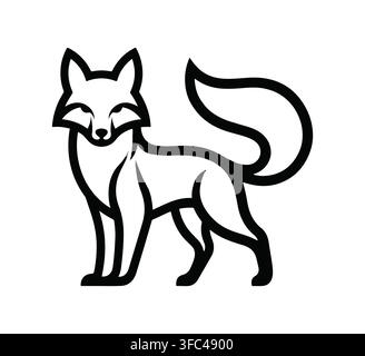 Minimalistische Schwarz-Weiß-Fuchs-Linienkunst-Illustration, die mit Minimalismus steht Stock Vektor