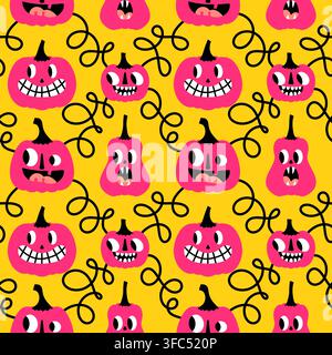 Herbst Ernte Gemüse nahtlose Monster Halloween Kürbisse Muster zum Einpacken von Papier und Stoffen Stockfoto