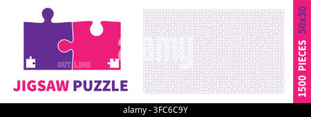Detaillierte Puzzle-Rasterüberlagerung mit verschiedenen Formen. Leere Puzzle-Vorlage als Umriss. 50x30 Formen, 1500 Teile. Separate passende Puzzleelemente. Vecto Stock Vektor