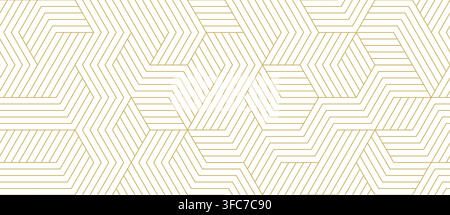 Nahtloses geometrisches Goldlinienmuster auf weißem Hintergrund, abstrakte Art-déco-elegante Labyrinth-Vektortextur. Helle moderne Tapete, beigem Monochrom Stock Vektor
