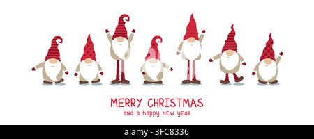 Weihnachtsgrußkarte mit süßer Weihnachtszwerg-Vektorillustration Stock Vektor