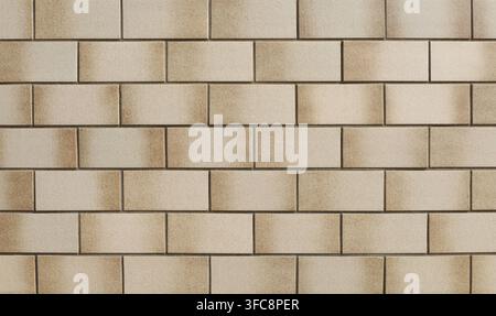 Klassische Keramikfliesen in Beigefarbe mit braunen Tönen. Innen- oder Außenwandverkleidung. Hintergrund und Textur Stockfoto