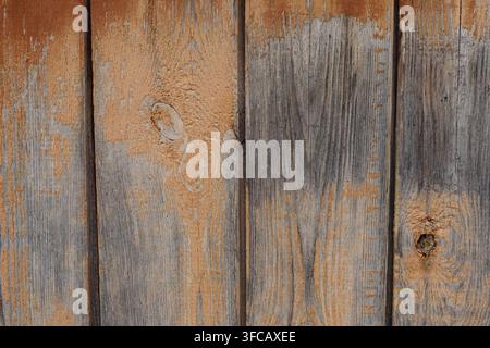 Vertikale verwitterte Holzplanken mit verblasster Farbbeschaffenheit. Stockfoto