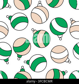 Nahtloses Muster gestreifter Weihnachtskugeln. Weihnachtsschmuck auf weißem Hintergrund. Weihnachtliche Glaskugel. Vektorillustration Stock Vektor