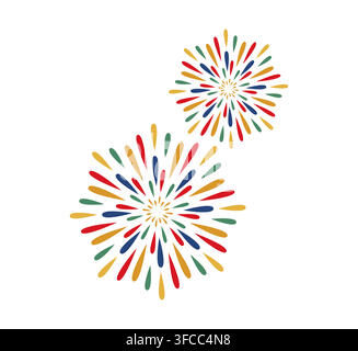 Feuerwerksausbruch für das Sommerfest Japans. Japanisches Matsuri-Feiertags-Symbol für traditionelle Partyfeier, saisonale Feiertage und festliche kulturelle Veranstaltung. Isolierter Vektor Pyrotechnischer Lichtexplosion Stock Vektor