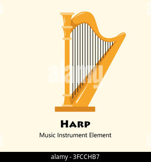 Klassische goldene Harfe Musikinstrument Vektorillustration Stock Vektor