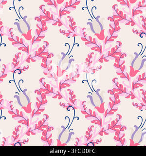 Pastellrosa-lila botanische Volkskunst Stock Vektor