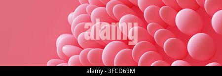 Eine Sammlung von runden Formen in rosa Farbe auf einem glatten Hintergrund. Es ist Platz für das Hinzufügen von Text oder anderen Designmerkmalen. Die Ansicht ist nah und Stockfoto