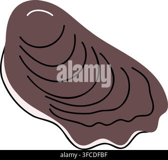 Niedliche flache Illustration einer geschlossenen braunen Austernschale isoliert auf weißem Hintergrund für Seafood-Menü-Design Stock Vektor