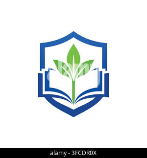 Moderner Bildungsschild Offenes Buch Grüner Blattkeim Akademisches Logo Stock Vektor