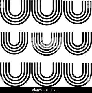 Abstrakte Regenbogenmuster mit konzentrischen Bogenlinien in schwarzem Design für moderne kreative geometrische Tapetenhintergründe. Stock Vektor