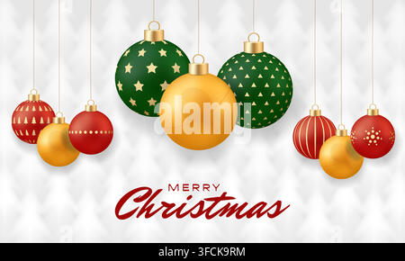 Ping pong Weihnachtskarte. Lebendige Weihnachtsornamente hängen schön mit Frohe-Weihnachten-Typografie für die festliche Feiertagszeit, fröhliche Feier Stock Vektor