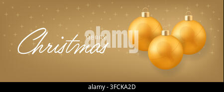 Ping-Pong-Weihnachtskugel. Goldene Weihnachtsschmuckstücke und eleganter Frohe-Weihnachten-Text auf einem schimmernden festlichen Hintergrund für Feiertagsgrüße.. Stock Vektor