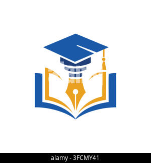 Moderne Abschlusskappe Buch Stift Feder Bildung Akademie College Logo Vektor Stock Vektor