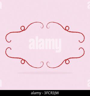 Eleganter handgezeichneter roter Vintage-Wirbel-Rahmen auf einem körnigen rosa Hintergrund. Stockfoto
