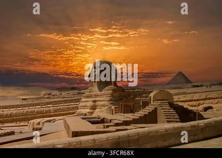 Ein Bild der Großen Sphinx von Gizeh bei Sonnenuntergang, Ägypten Stockfoto
