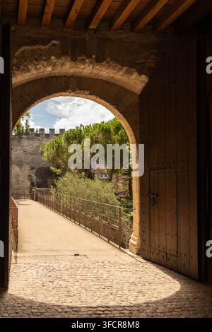 Historisches Steintor und Befestigungsmauer in der Nähe der Pont d Avignon in Avignon, Frankreich Stockfoto