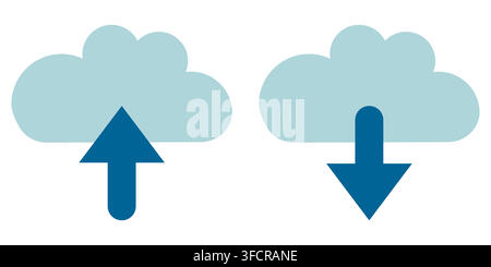 Vektorgrafik-Set von Cloud-Computing-Speicher-Symbolen mit weißen Upload- und Download-Pfeilen in dunklen runden Schaltflächen Stock Vektor