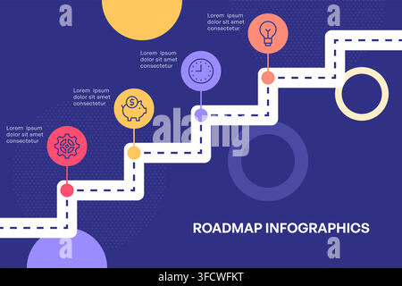 Schrittweise Geschäfts-Roadmap-Infografik mit Zickzackpfad-Vektorillustration Stock Vektor