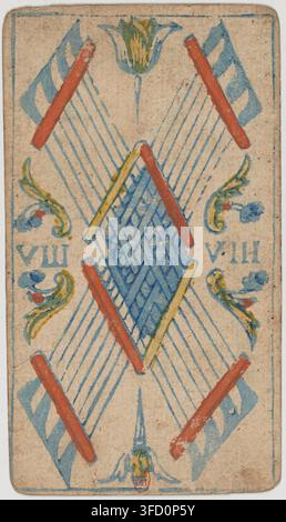 Ein Kupferstich von 1780 mit zwei gekreuzten Schwertern, nummeriert VIII und VII, mit einem Blumendesign. Stockfoto