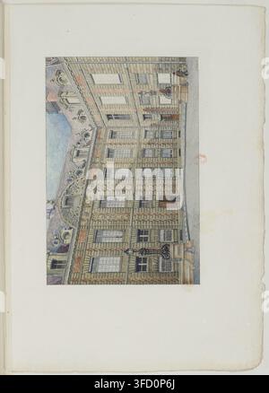 Eine architektonische Zeichnung von 1902 der Bibliothèque nationale de France, die ein mehrstöckiges Gebäude mit zahlreichen Fenstern und dekorativen Elementen zeigt. Stockfoto