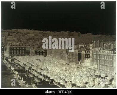 Eine schwarz-weiße Luftansicht von Lyon, Frankreich, mit Fokus auf dem Place Bellecour, von Paul Duseigneur, einem französischen Fotografen, Mitte des 19. Jahrhunderts. Stockfoto