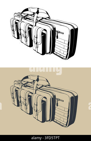 Waffenkiste mit Molle-Taschen, stilisierte Vektorillustration Stock Vektor