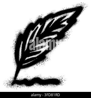 Federnlogo im Graffiti-Stil mit schwarzer Sprühfarbe. Vogelfeder-Schrift/icons isoliert als Vektorillustration Stock Vektor