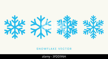 Vier blaue Schneeflocken auf cremefarbenem Hintergrund Winter Stock Vektor