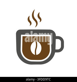 Heißer-Kaffee-Tassen-Vektor-Icon mit Dampf- und Kaffeebohnen-Design Stock Vektor
