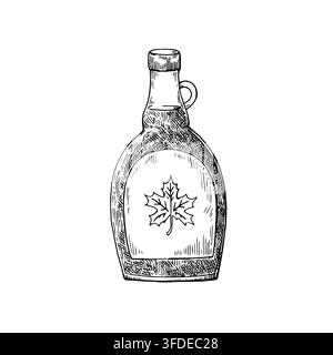 Ahornsirup handgezeichnete Illustration im skizzenhaften Stil. Vektordesign-Elemente in Schwarz und weiß. Stock Vektor