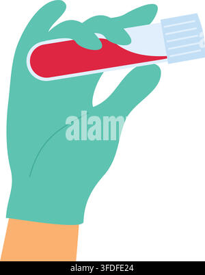 Geschützte Hand, die ein Blutproben-Teströhrchen hält, flacher Vektor-Medizin-Icon. Stock Vektor