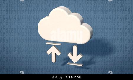 3D-Wolke mit Pfeilen für Upload und Download Stockfoto