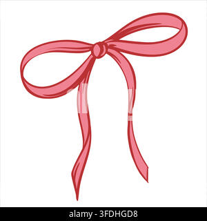Eine kokette Schleife aus einem schmalen rosa Band. Vektorillustration im Coquette-Stil. Eine helle, mädchenhafte Verzierung für ein Kleid oder einen Hut. Eine auffällige, lakonische Illustration. Stock Vektor