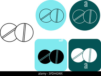 Medizinische Gesundheitspillen Logotype Apotheke handgezeichnete Illustration. Vektor-Grafik-Linienkunst. Pharmazeutische Tablettenpflege. Perfekt für Logo, Branding, Verpackung Stock Vektor