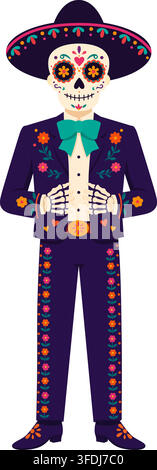 Dia de los Muertos Skelett El Catrin. Feier des Tages der Toten Stock Vektor