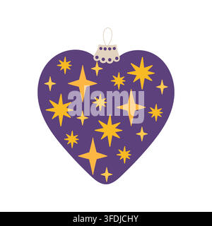 Weihnachtskugel in Form eines Herzens mit Sternen, festliche Dekoration, einfache Doodle-Cartoon-Illustration, handgezeichnet für Winterferien, saisonale Grußkarte, Einladungen, Banner, Dekoration, Aufkleber, Cliparts Stock Vektor